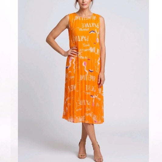 Damen Plissé-Kleid Gr. 38 40 mit Unterkleid Italy Tunika Chiffon Orange